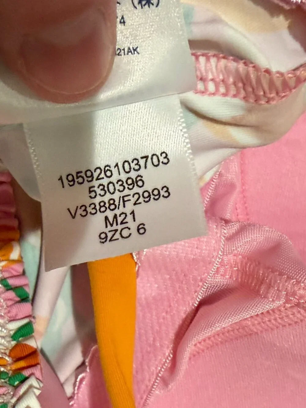 Draper James x Lands End Tankini Top Pink Cherry Floral Tie Shoulder Smocked